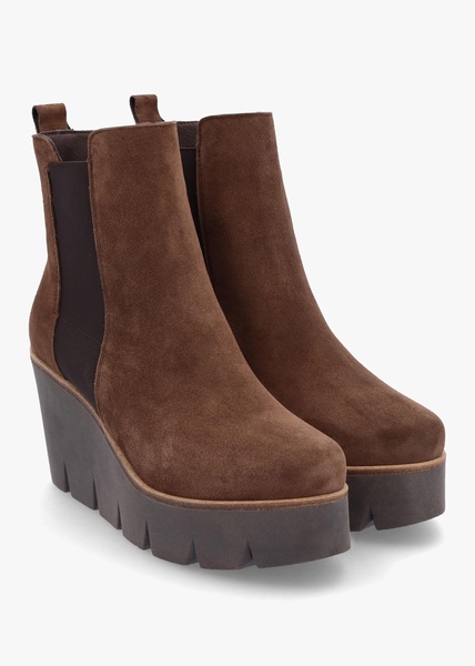 Alpaca Brown Suede Wedge Ankle Boots