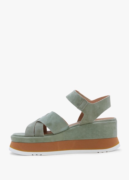 Atlanta Khaki Suede Cross Strap Wedge Sandals