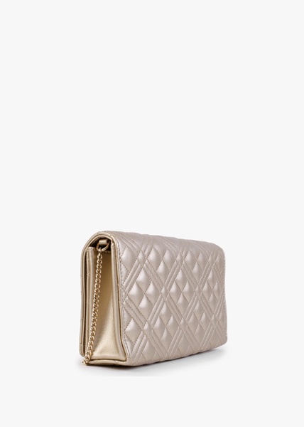 Diamond Quilt Flapover Gold Cross-Body Bag