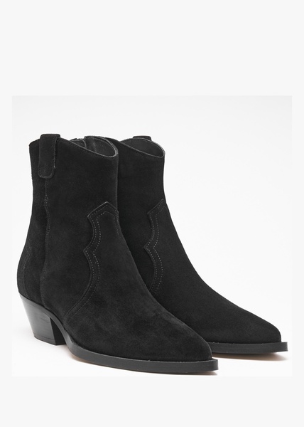 Addax Black Suede Western Ankle Boots