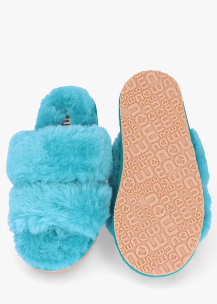 Two Stripes Blue Sheepskin Slippers