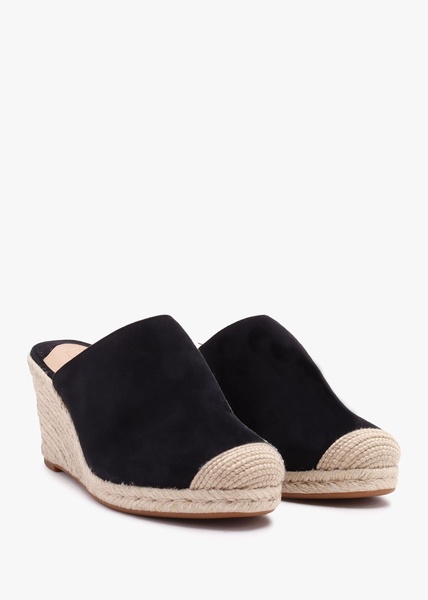 Pennie Black Suede Blackless Wedge Espadrilles