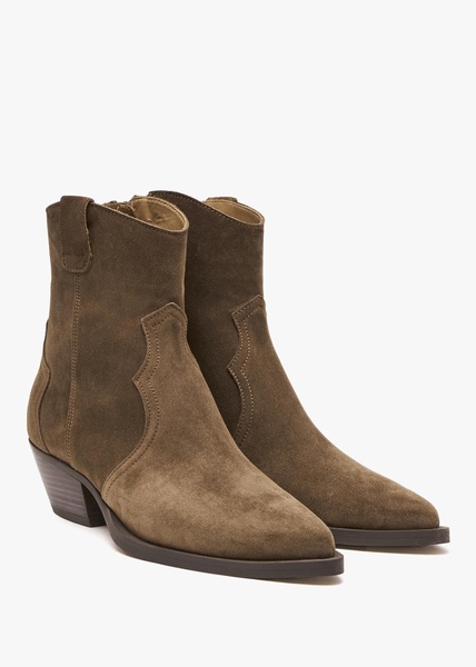 Addax Tan Suede Western Ankle Boots