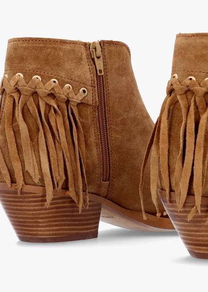 Ajax Tan Suede Fringed Western Stacked Heel Ankle Boots