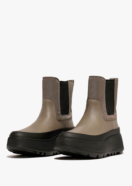 F-Mode Water-Resistant Minky Grey Fabric & Leather Flatform Chelsea Boots