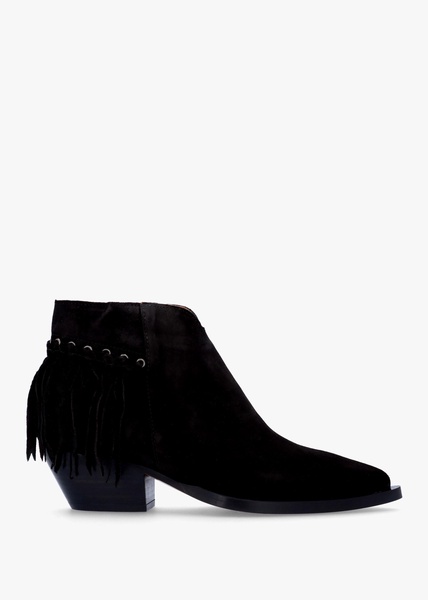 Ajax Black Suede Fringed Western Stacked Heel Ankle Boots