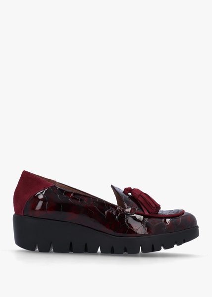 Simone Burgundy Patent Moc Croc Low Wedge Moccasins