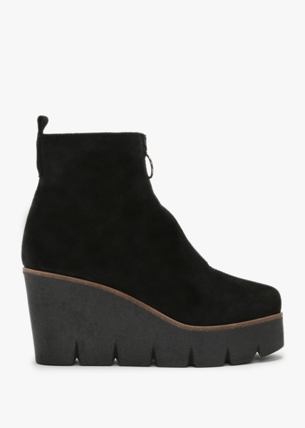 Hamal Black Suede Zip Front Wedge Ankle Boots