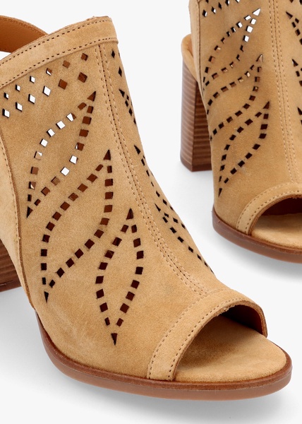 Arona Tan Suede Laser Cut Block Heel Sandals