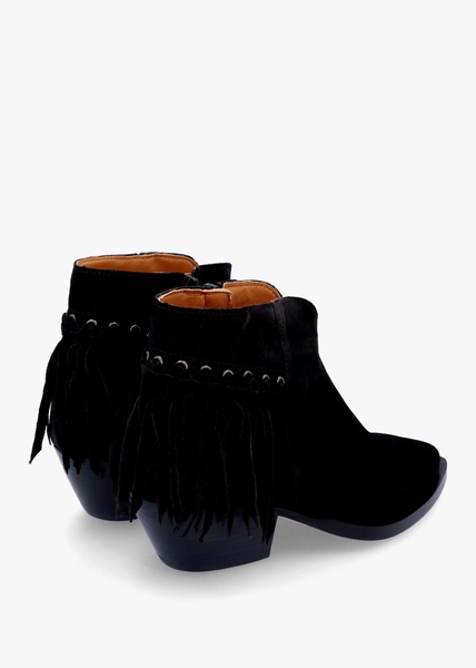 Ajax Black Suede Fringed Western Stacked Heel Ankle Boots