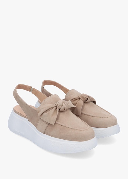 Winger Taupe Suede Knotted Sling Back Moccasins