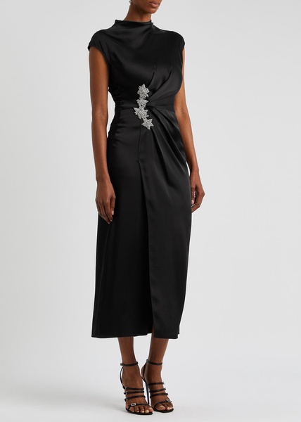 Crystal-embellished satin midi dress 