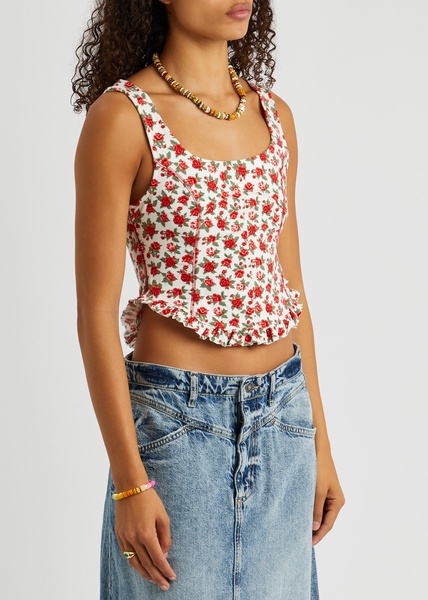 Melanie floral-print stretch-cotton tank top