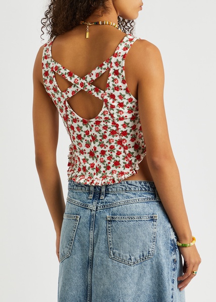 Melanie floral-print stretch-cotton tank top