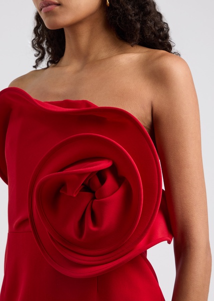 Strapless ruffled rose stretch-wool mini dress