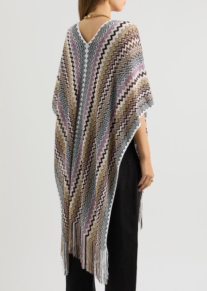 Zigzag-intarsia knitted poncho