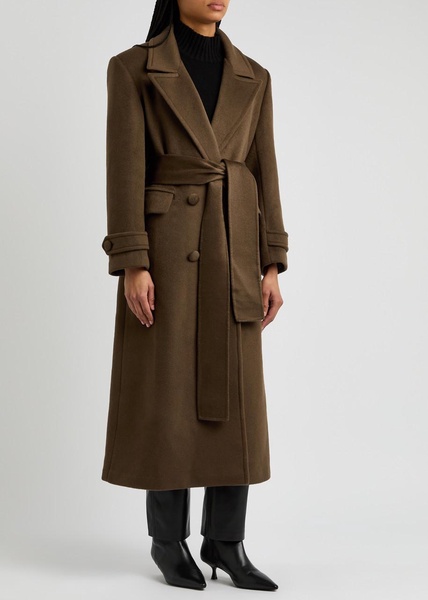 Double-breasted belted wool-blend coat