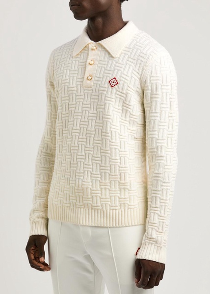 Textured wool-blend polo jumper 