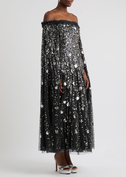 Shooting Stars embellished tulle cape gown 