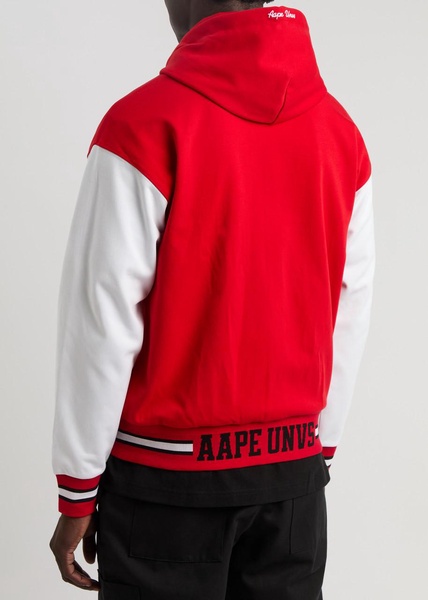 Logo hooded jersey varsity jacket 