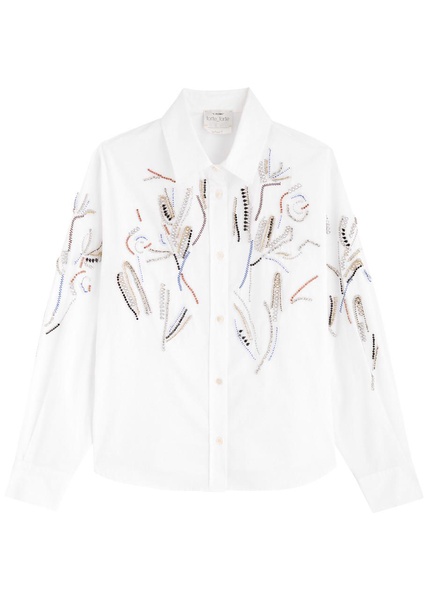 Crystal-embellished cotton-poplin shirt