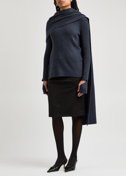 Draped ribbed wool-blend jumper