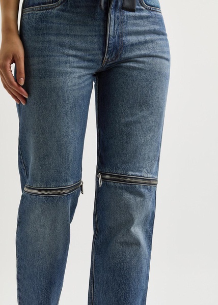 Zip-appliquéd tapered-leg jeans