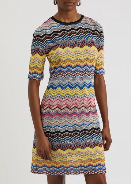 Zigzag embellished knitted mini dress 