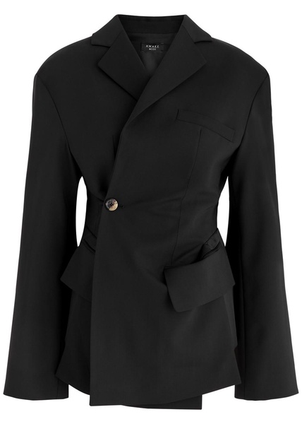 Asymmetric open-back stretch-wool blazer