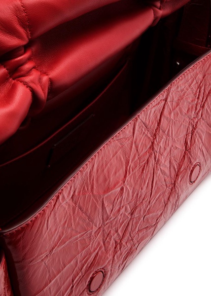 Crinkled patent leather top handle bag 