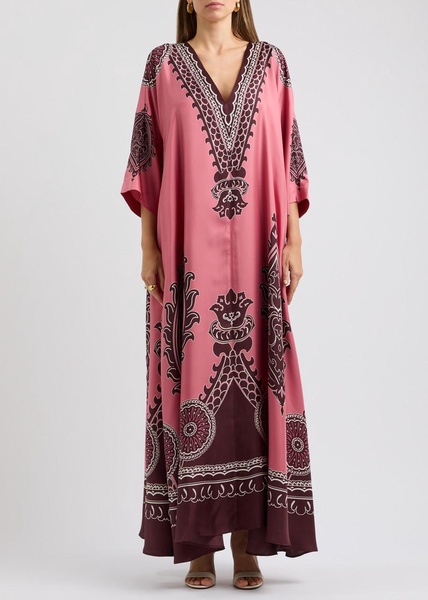 Muumuu printed silk-satin maxi dress 