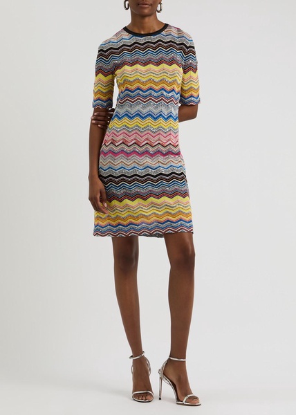 Zigzag embellished knitted mini dress 