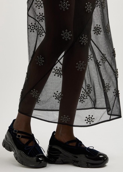 Crystal-embellished sheer tulle midi skirt