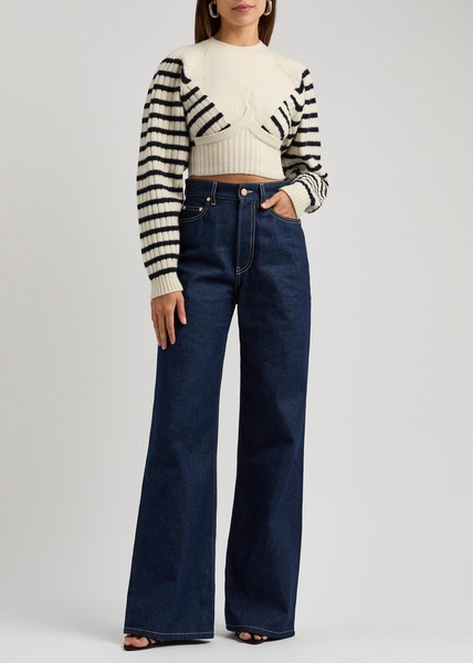 Striped cropped wool-blend jumper 