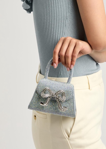 Micro crystal-embellished denim top handle bag