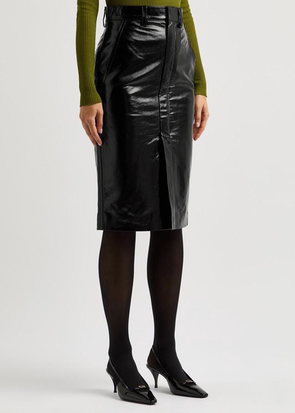 Black Ice patent leather midi skirt 