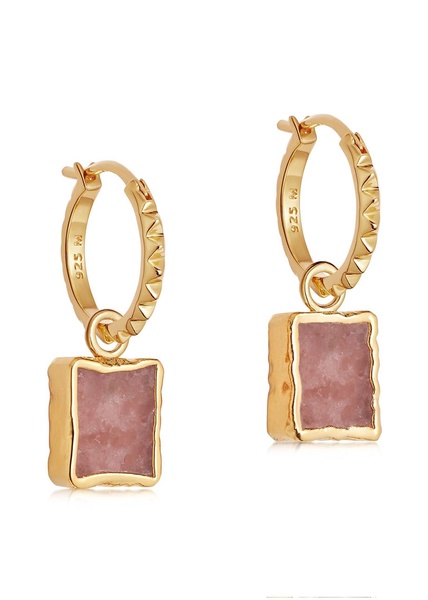 Rhodochrosite mini 18kt gold vermeil hoop earrings