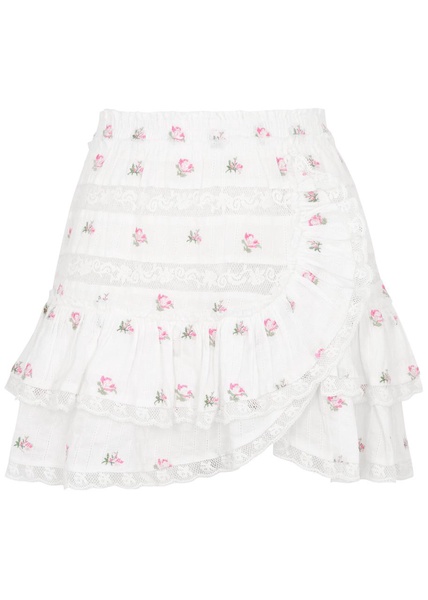 Agnessa floral-embroidered cotton mini skirt