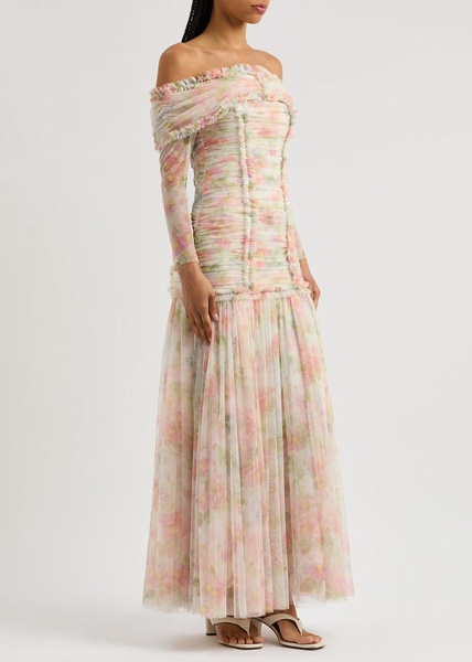 Immortal Rose printed off-the-shoulder chiffon gown