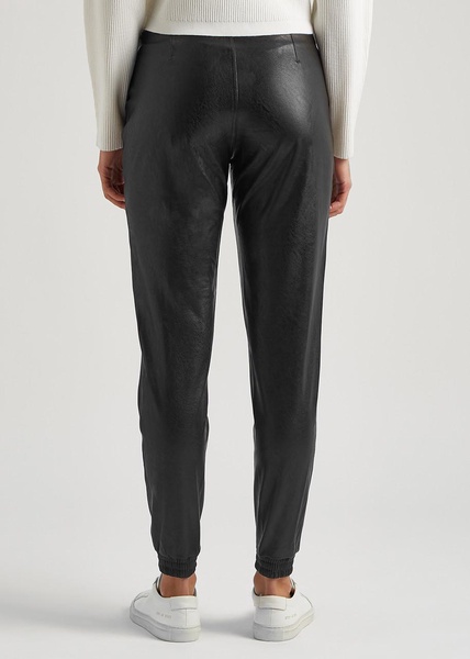 Black faux stretch-leather sweatpants