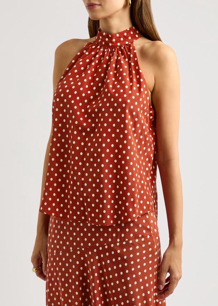 Kovi polka-dot halterneck stretch-silk top