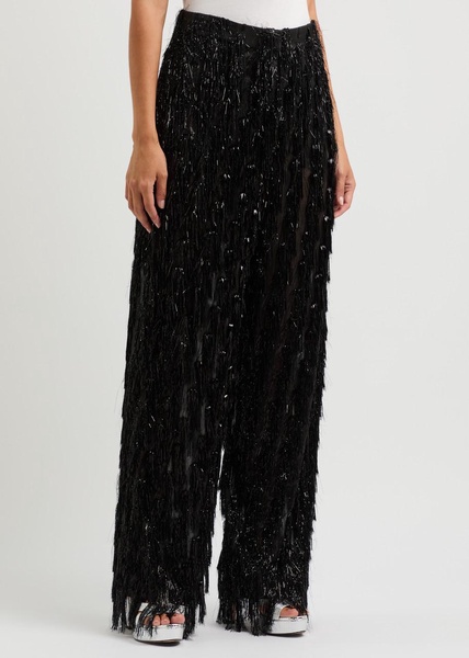 Tinsel-fringed chiffon trousers