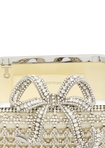 Bow crystal-embellished satin box clutch