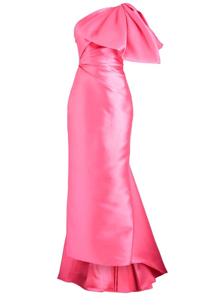 Priya bow-detail draped satin gown