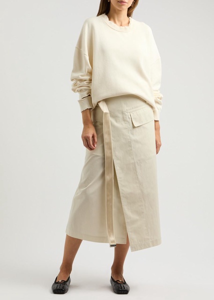 Belted cotton-blend midi wrap skirt 