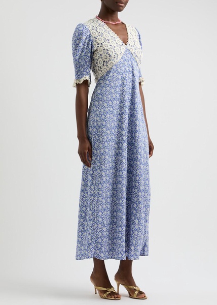 Olga lace-trimmed floral-print maxi dress 