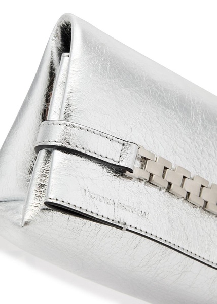 Chain mini metallic leather pouch