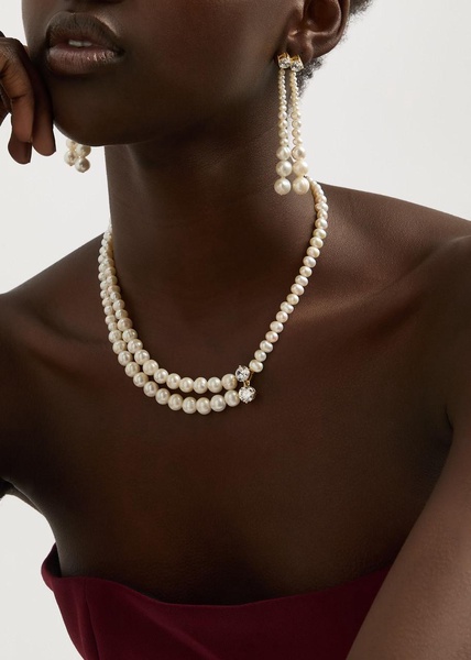 Layered pearl and 18kt gold vermeil necklace 