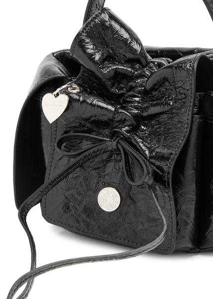 Mini crinkled patent leather top handle bag