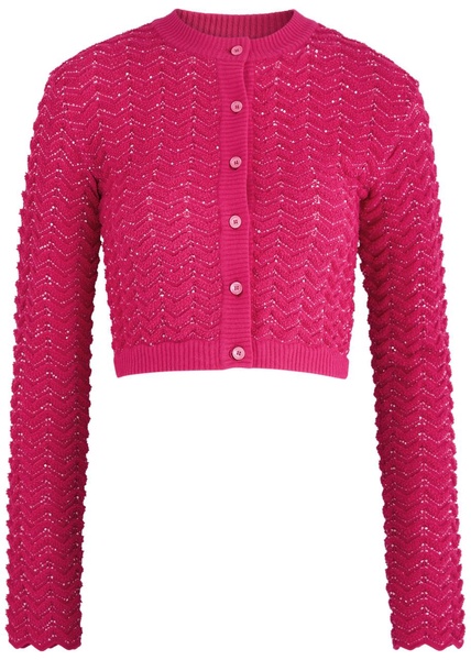 Zigzag sequin-embellished knitted cardigan 